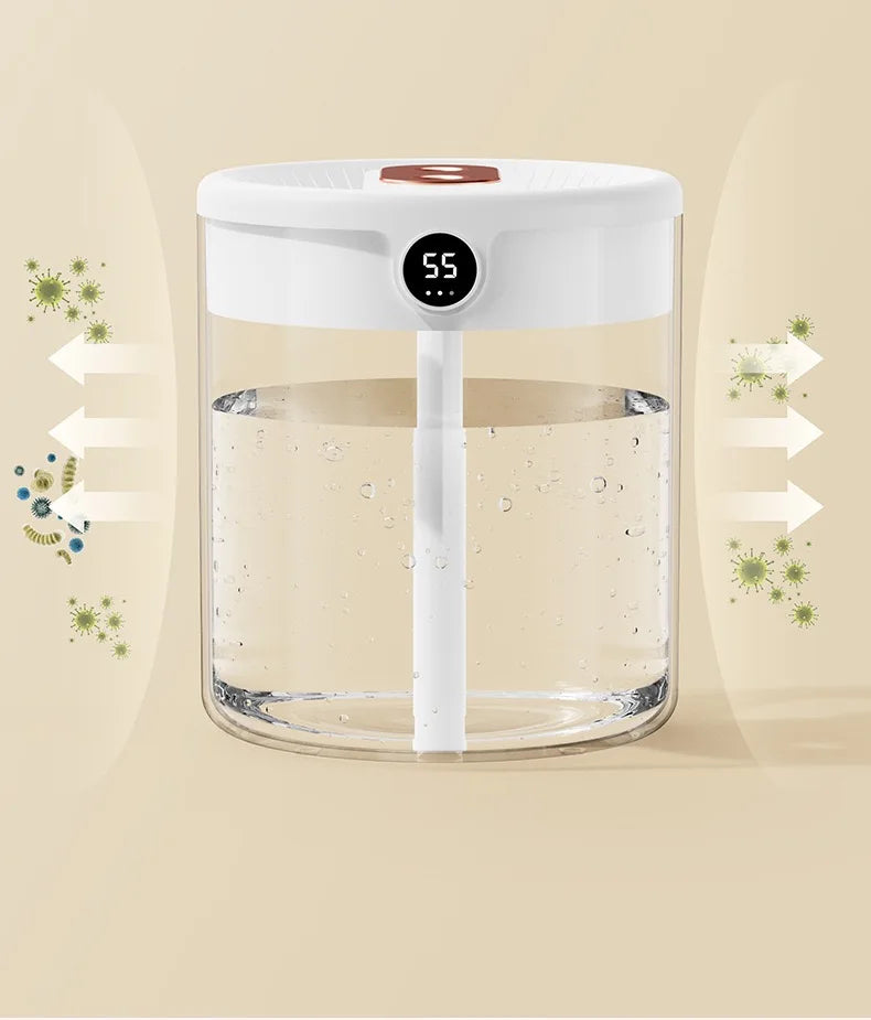 Humidificador Digital Duplo 2L – Com Luz Noturna, USB, Aromaterapia e Ecrã LCD Humidificador Digital Duplo 2L – Com Luz Noturna, USB, Aromaterapia e Ecrã LCD